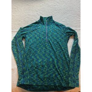 ATHLETA Mendoza Green Blue Space Dye 1/2 Zip Long Sleeve Athletic top, Small